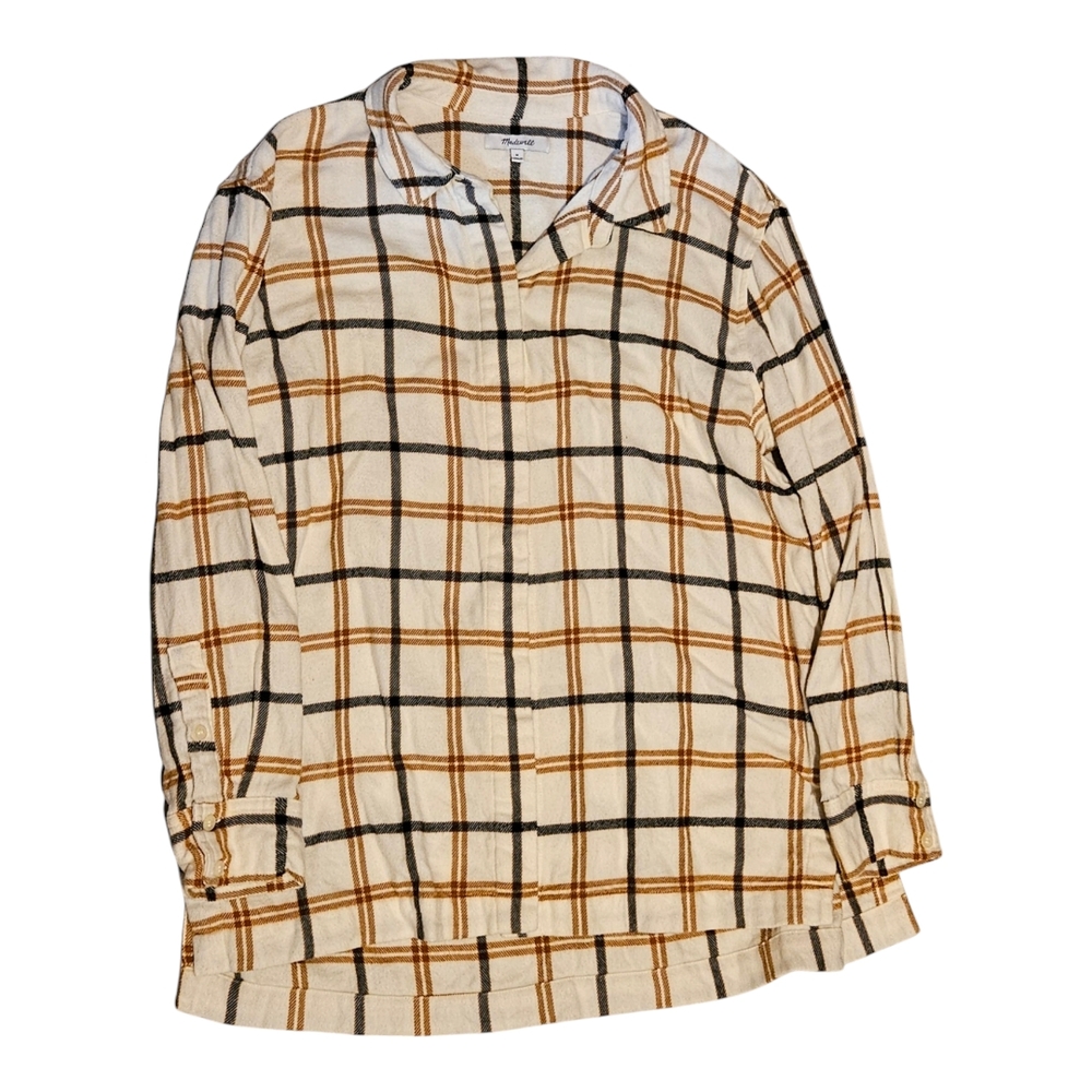 Madewell Cream and Black Boxy Button Down Shirt